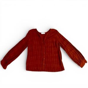 ALL IN FAVOR Women’s Long Sleeve Blouse Button Up Burnt Orange Autumn Sz Large